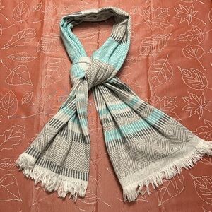 Wrap Travel Blanket Scarf Herringbone Soft Gray Tan Turquoise RESORT Wear SOFTIE